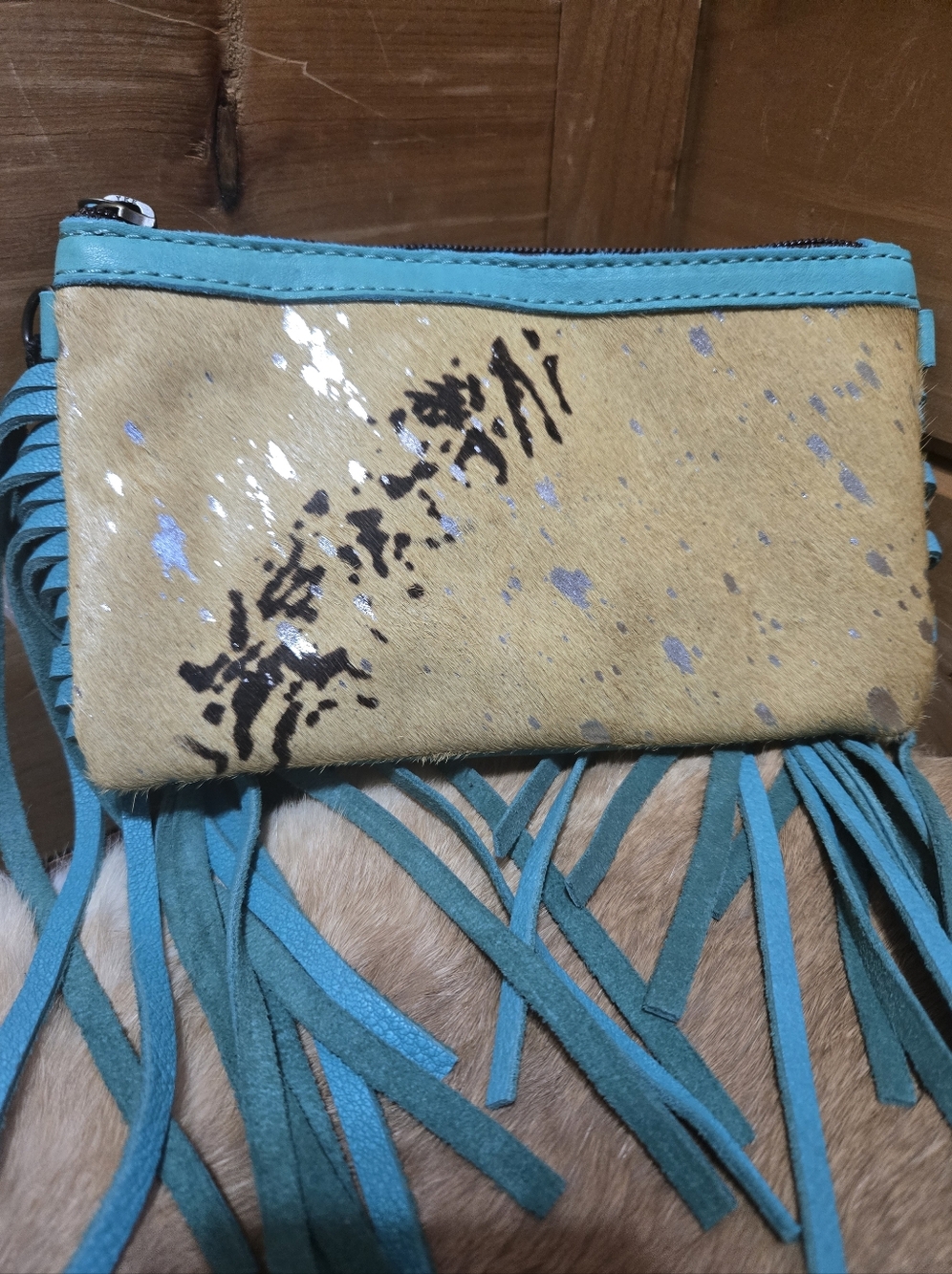 American Darling Genuine Leather Turquiose & Fringe Crossbody Bag NWT